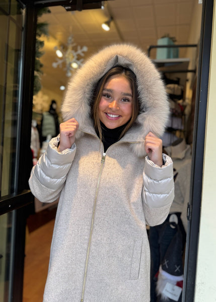 Wool Jacket Nylon Puffer Cuffs On Sleeve [Taupe-JKMK75-TAPE]