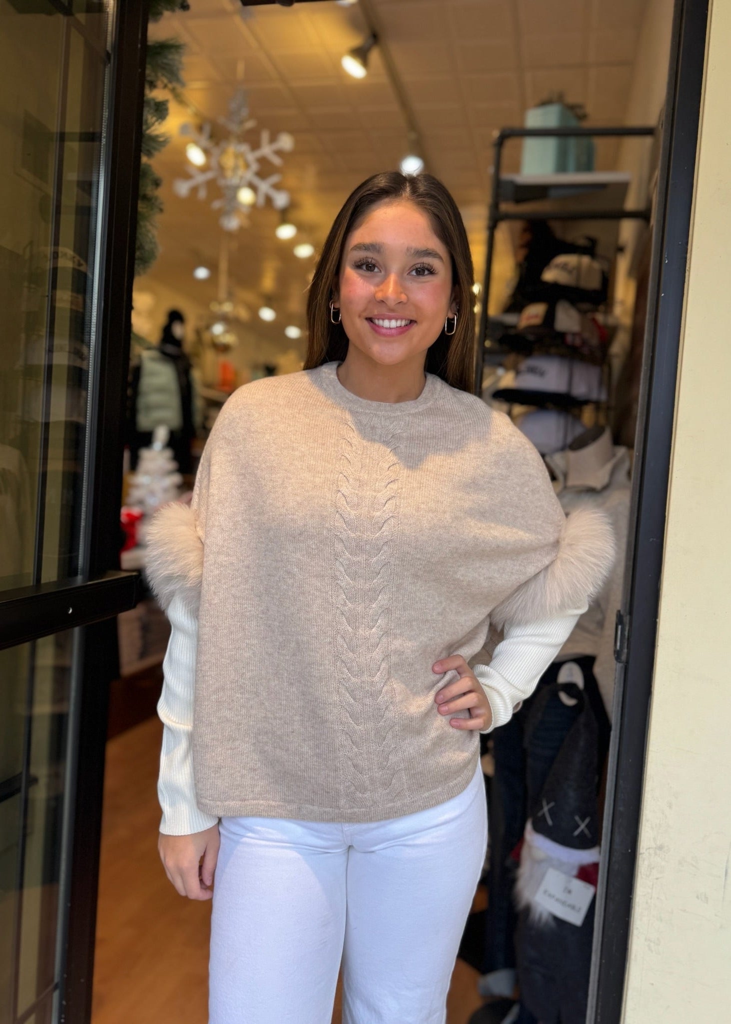 Cashmere Knit Blend Poncho [Oatmeal-POIM74]