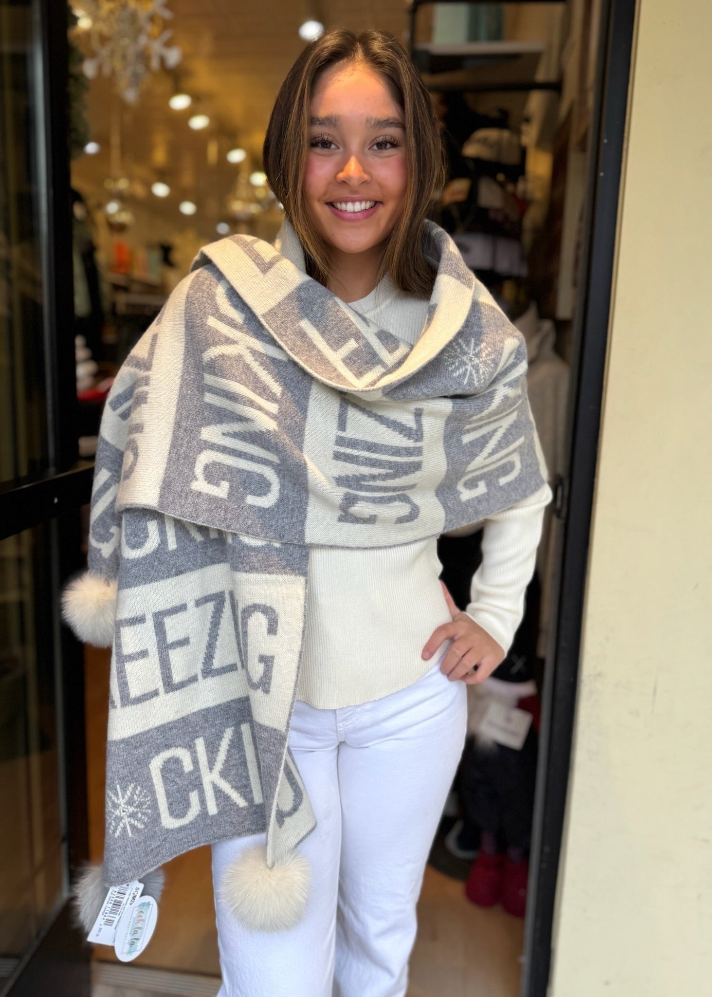 Knitted Fucking Freezing Scarf [Light Gray/Pearl-SCIM25]