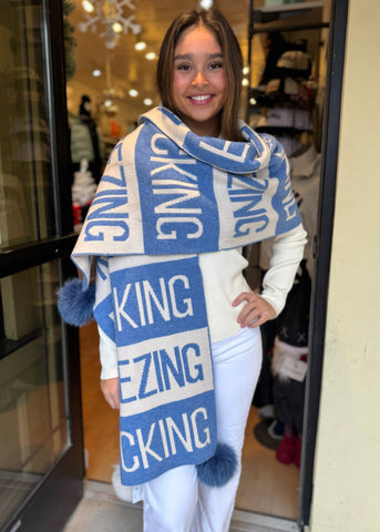 F*cking Freezing Knitted Scarf [Ivory/Sky Blue-SCIM25]