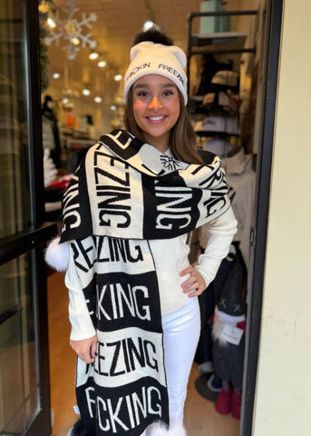 F*cking Freezing Knitted Scarf [Black/White-SCIM25]