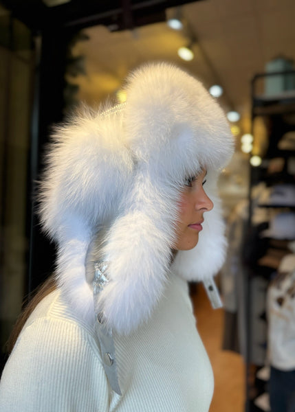 Trooper Hat Lined With White Fox Fur [Silver-HTHL03]