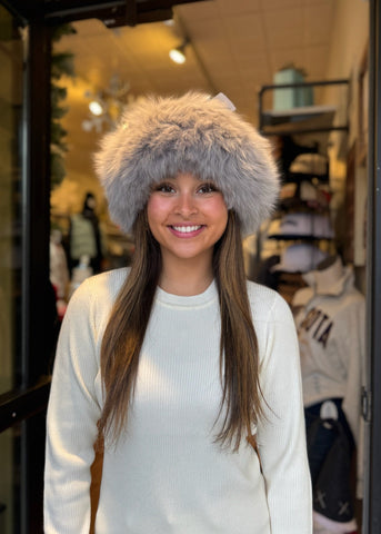 Knit Wool Hat With Fox Fur Trim [Gray-HTHL04]