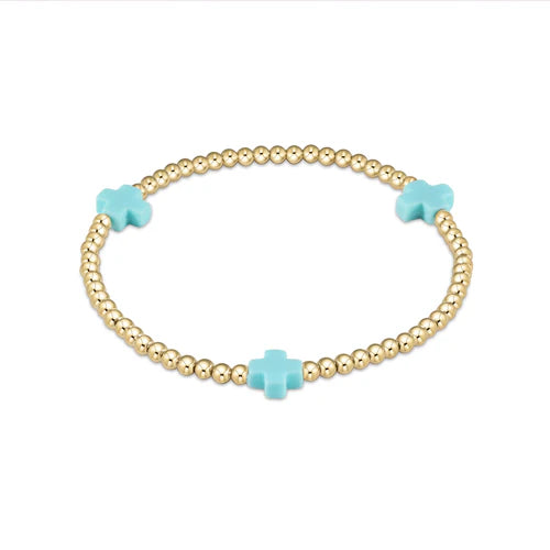 Egirl Signature Cross Gold Pattern 3MM Bead Bracelet Mint [EGBSCGP3MIN]