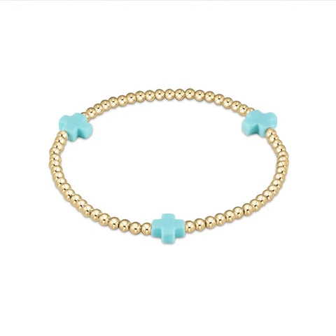 Egirl Signature Cross Gold Pattern 3MM Bead Bracelet Mint [EGBSCGP3MIN]