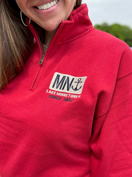 Minnesota MN Patch 1/4 Zip Sweatshirt [Red]