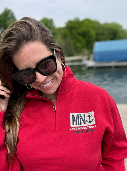 Minnesota MN Patch 1/4 Zip Sweatshirt [Red]