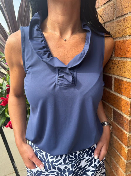 Lulu B Ruffle V Neck Tank [Navy-SPX0753S]