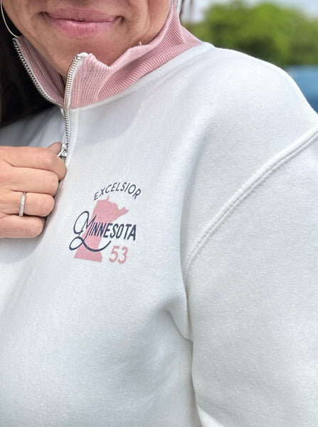 Excelsior Minnesota State 1/4 Zip Sweatshirt [Ivory/Pink]