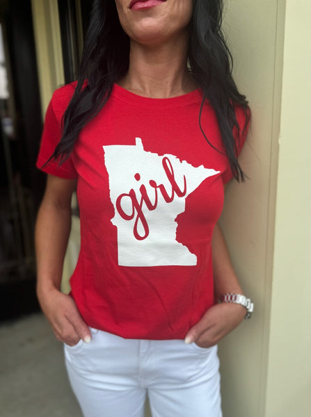 Minnesota Girl Crewneck T-Shirt [Red-3516]