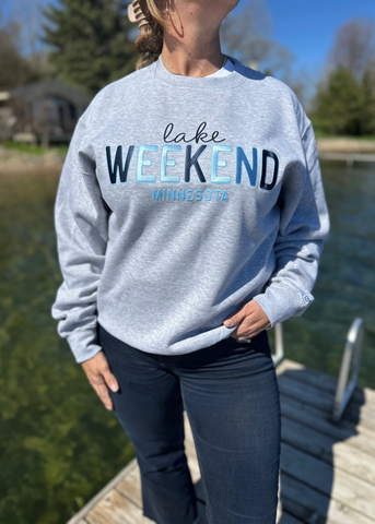Lake Weekend Minnesota  Embroidery Sweatshirt [Grey]