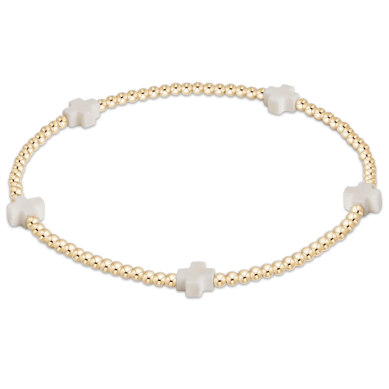 Signature Cross Small Gold Pattern 2MM Bead Bracelet [Off White-BSCSMGP2OW]