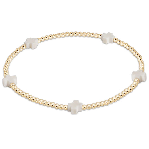 Signature Cross Small Gold Pattern 2MM Bead Bracelet [Off White-BSCSMGP2OW]