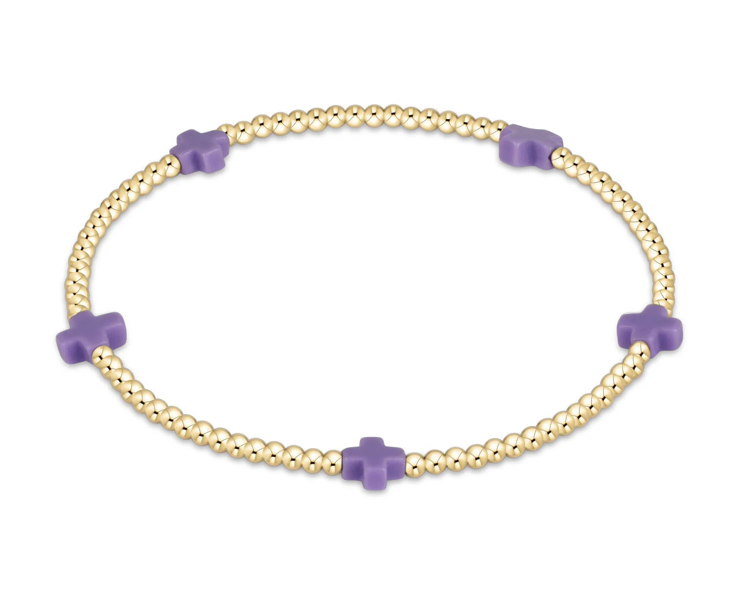 Signature Cross Small Gold Pattern 2MM Bead Bracelet Purple [BSCSMGP2PU]