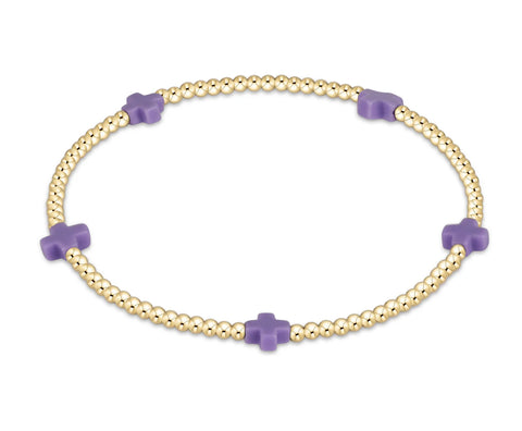 Signature Cross Small Gold Pattern 2MM Bead Bracelet Purple [BSCSMGP2PU]