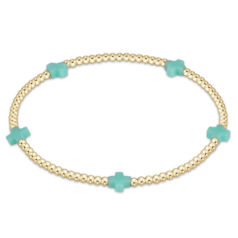 Egirl Signature Cross Small Gold Pattern 2MM Bead Bracelet Mint [EGBSCSMGP2MIN]