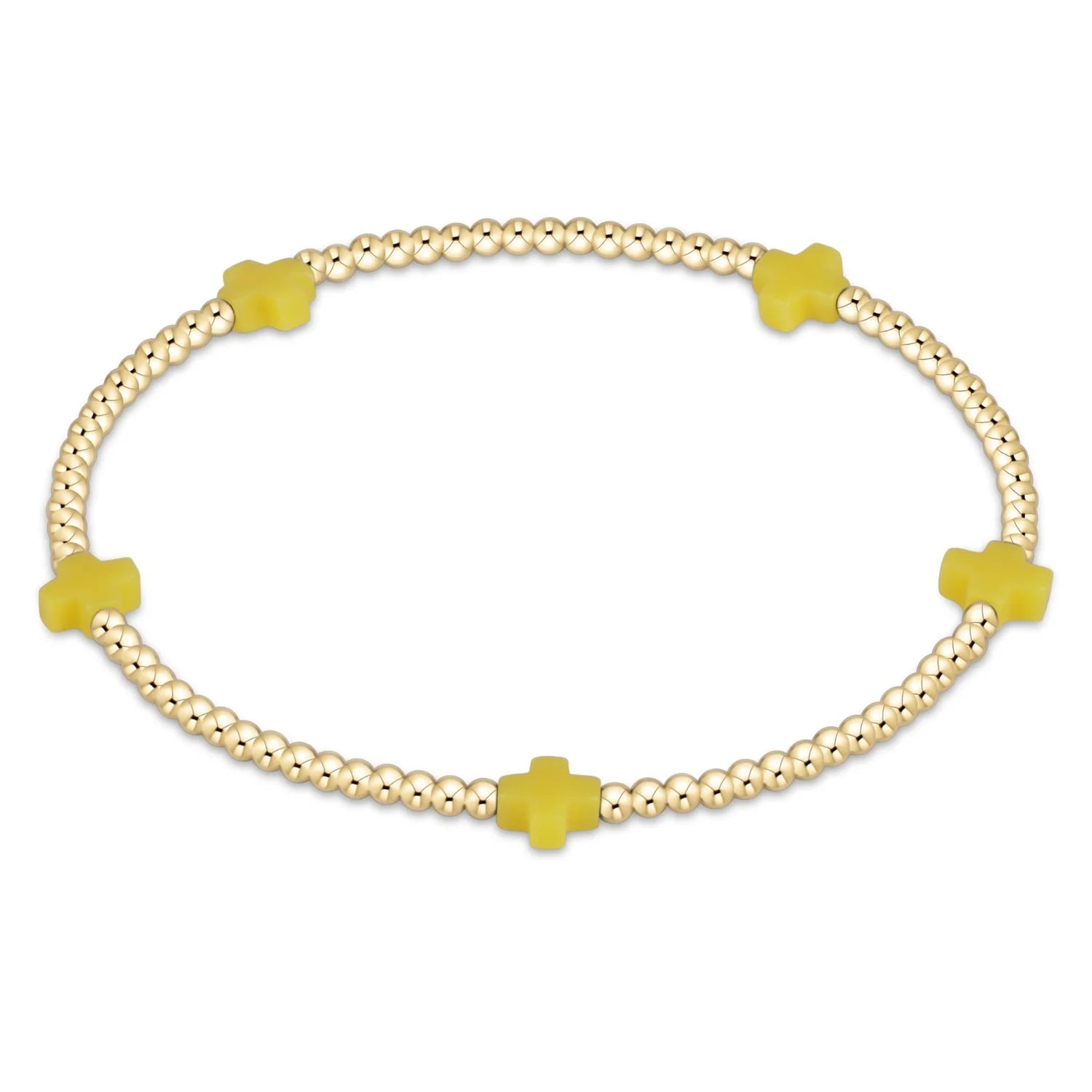 Signature Cross Small Gold Pattern 2MM Bead Bracelet Canary [BSCSMGP2CA]