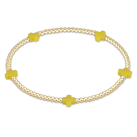 Signature Cross Small Gold Pattern 2MM Bead Bracelet Canary [BSCSMGP2CA]