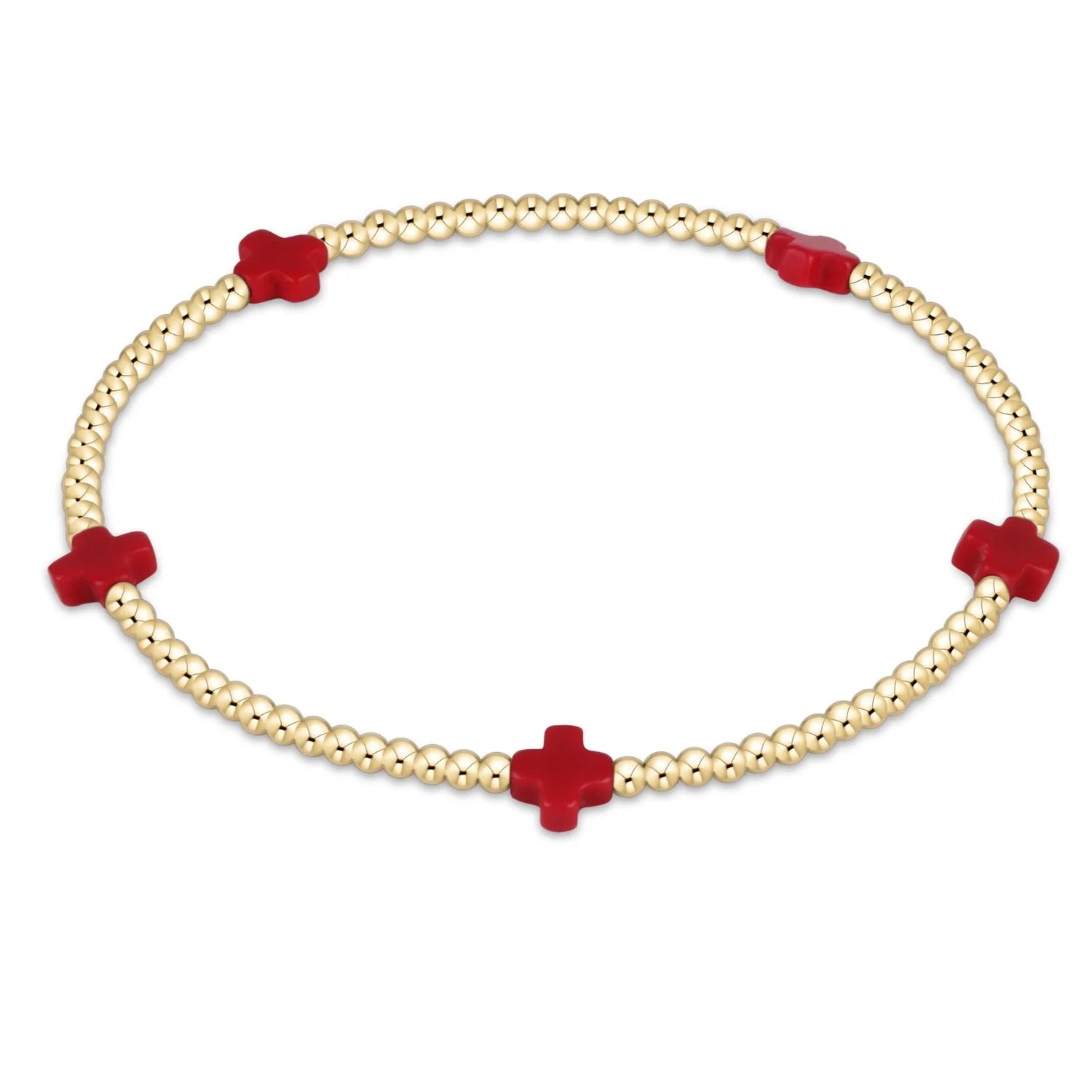 Signature Cross Small Gold Pattern 2MM Bead Bracelet Red [BSCSMGP2RED]