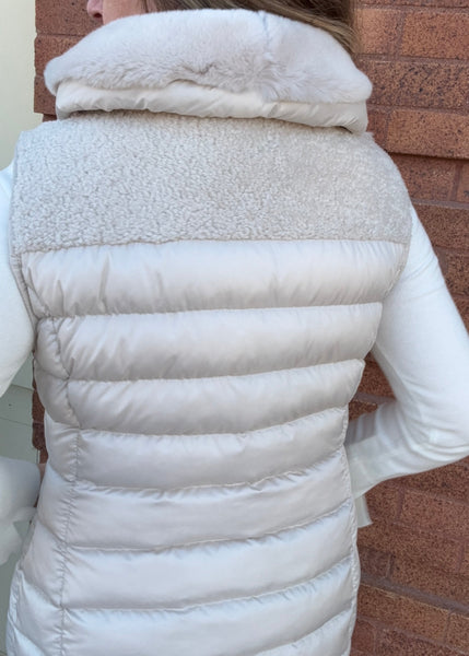 Shearling Puffer Vest Rabbit Collar [Cream-VTMK76]