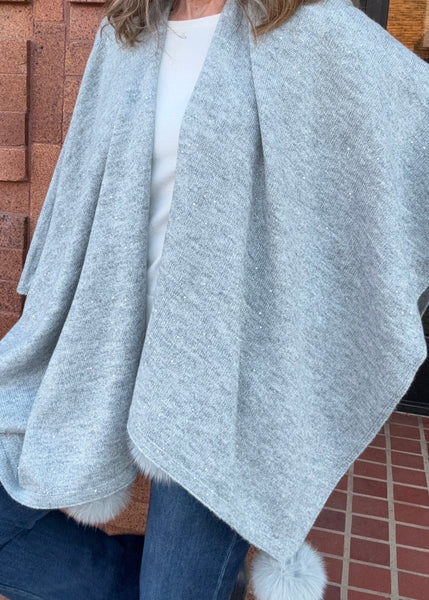 Knit Wrap With Sequins [Light Grey-WRCY06]