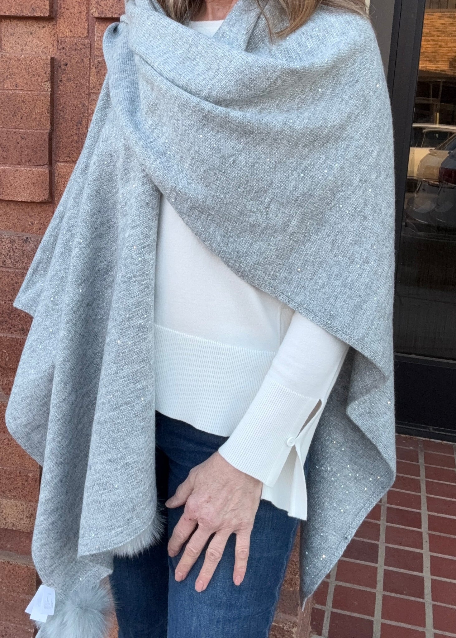 Knit Wrap With Sequins [Light Grey-WRCY06]