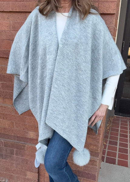 Knit Wrap With Sequins [Light Grey-WRCY06]
