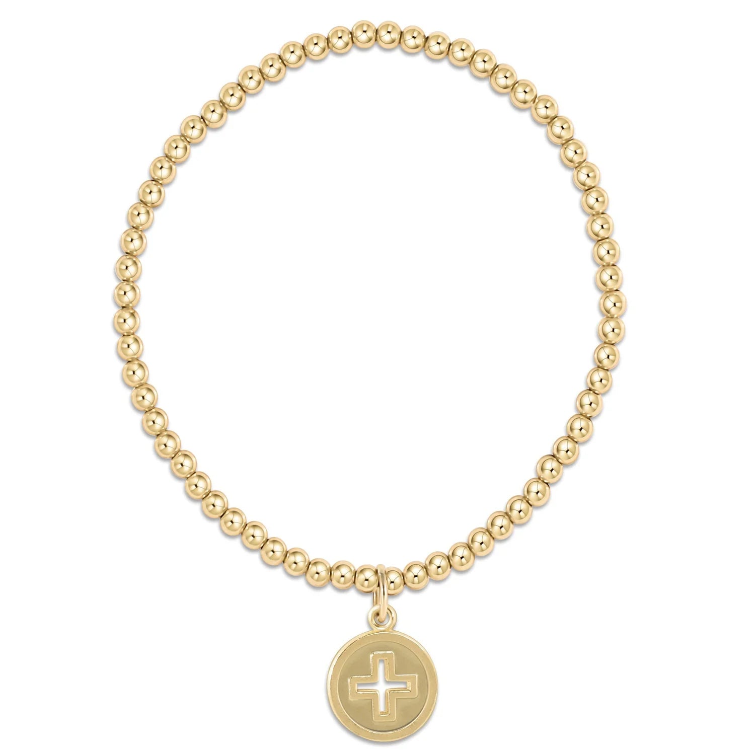 Classic Gold 3MM Bead Bracelet Signature Cross Gold Disc [BCLG3SCGD]