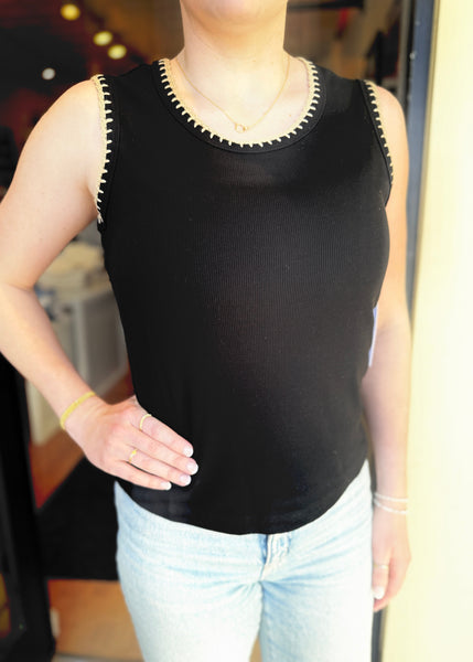 Sleeveless Top Crochet Trim [Black-2430O]