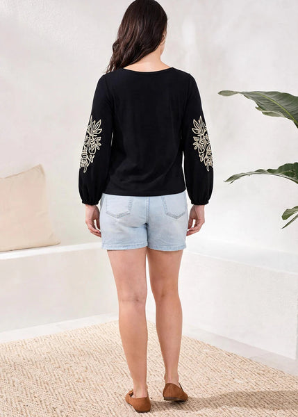 3/4 Sleeve Top [Black-3045O]
