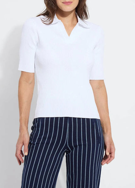 Kenzie Ribbed Knit Polo [White-21-3515-M7]