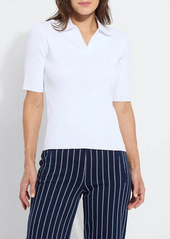 Kenzie Ribbed Knit Polo [White-21-3515-M7]