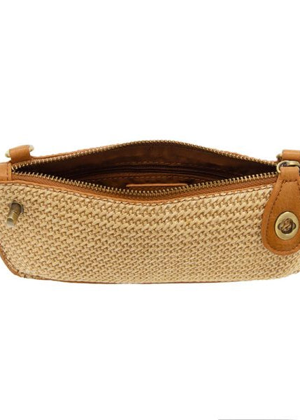 Solid Straw Mini Wristlet Crossbody Clutch [Tan-L8223]