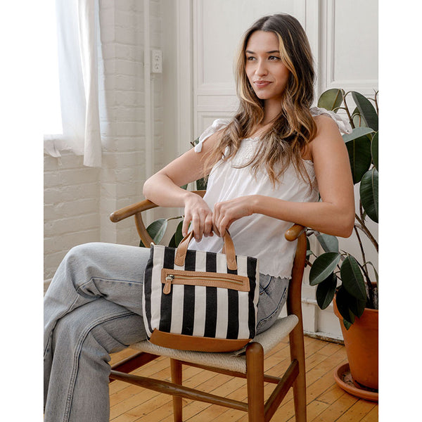 Awning Stripe Mini Canvas Tote [Black-L8285]