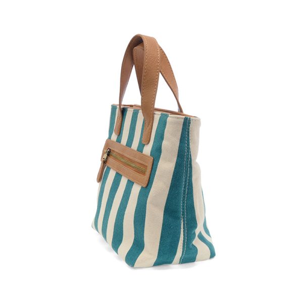 Awning Stripe Mini Canvas Tote [Teal-L8285]