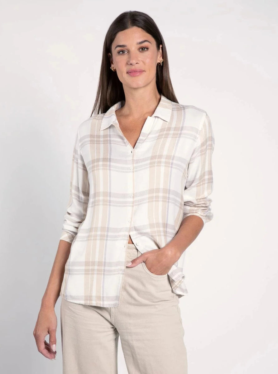 Lexia Shirt [Tan Lavender Plaid] Ooh La La Boutique Minnesota