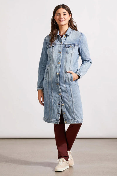 Long Denim Duster With Pockets [Washed Blue-5673O]