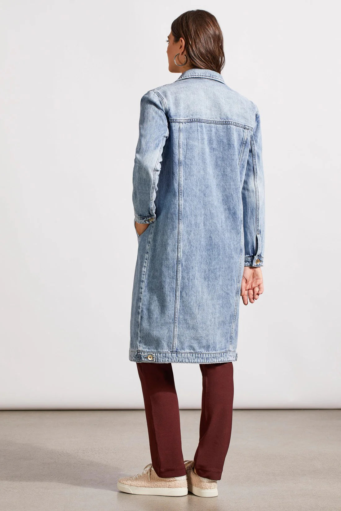 Long Denim Duster With Pockets [Washed Blue-5673O]