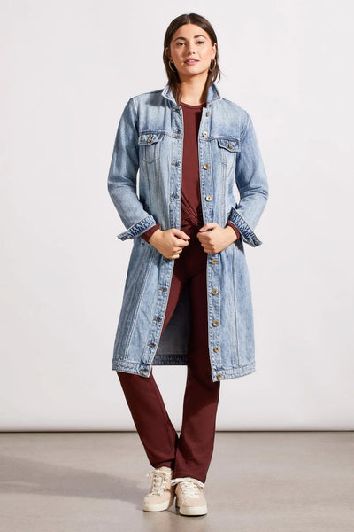 Long Denim Duster With Pockets [Washed Blue-5673O]