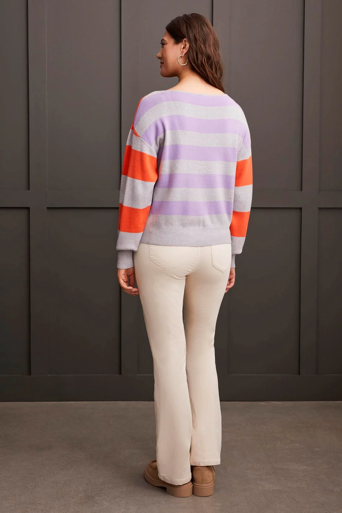 Long Sleeve Boat Neck Sweater [Hot Coral-1948O]