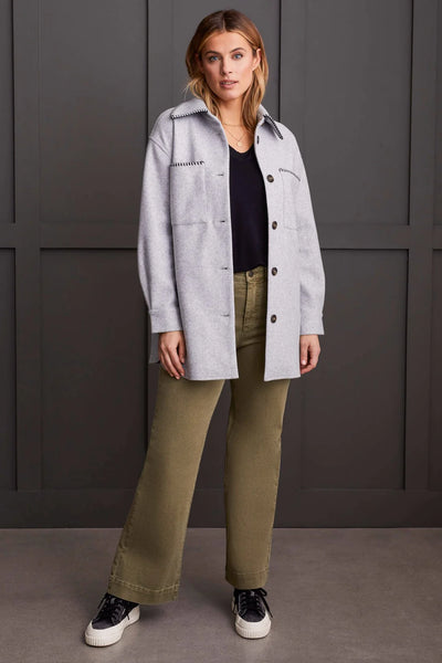 Long Sleeve Button Front Coat [Grey Mix-1864O]