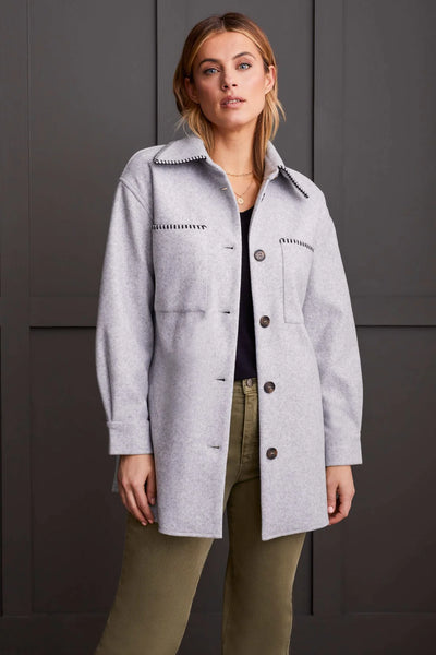 Long Sleeve Button Front Coat [Grey Mix-1864O]