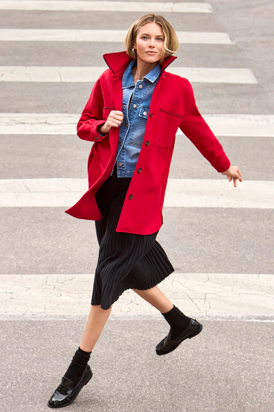 Long Sleeve Button Front Coat [Scarlet-1864O]