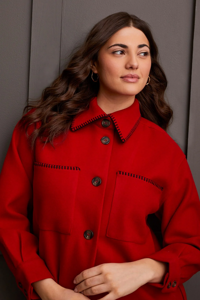 Long Sleeve Button Front Coat [Scarlet-1864O]