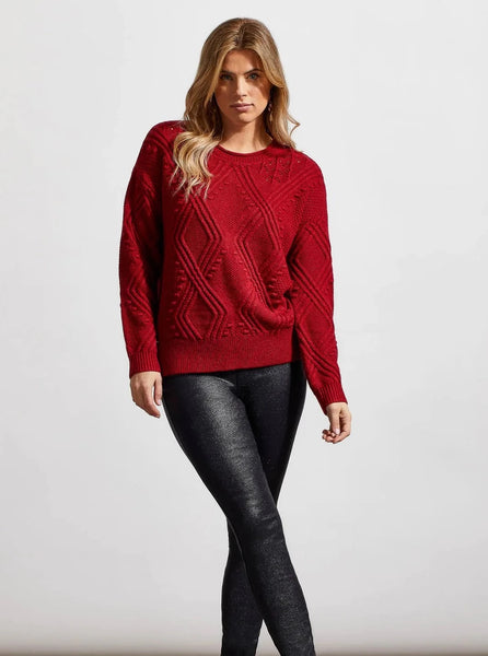 Long Sleeve Crewneck Cable Sweater [Earth Red-1608O]