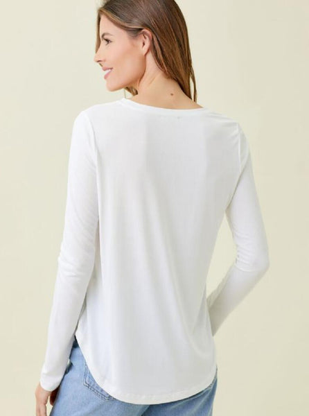 Long Sleeve Round Neck Modal Top [White-60382]
