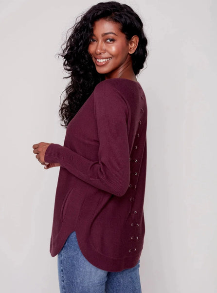 Long Sleeve Sweater With Back Eyelet Detail [Port-C2170Y]