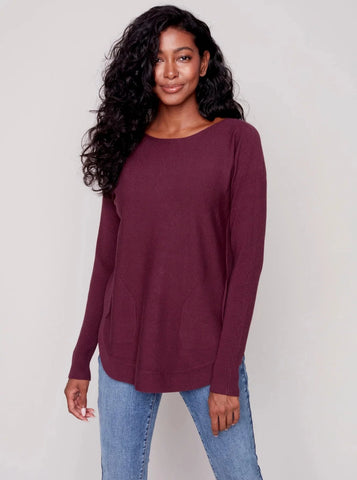 Long Sleeve Sweater With Back Eyelet Detail [Port-C2170Y]