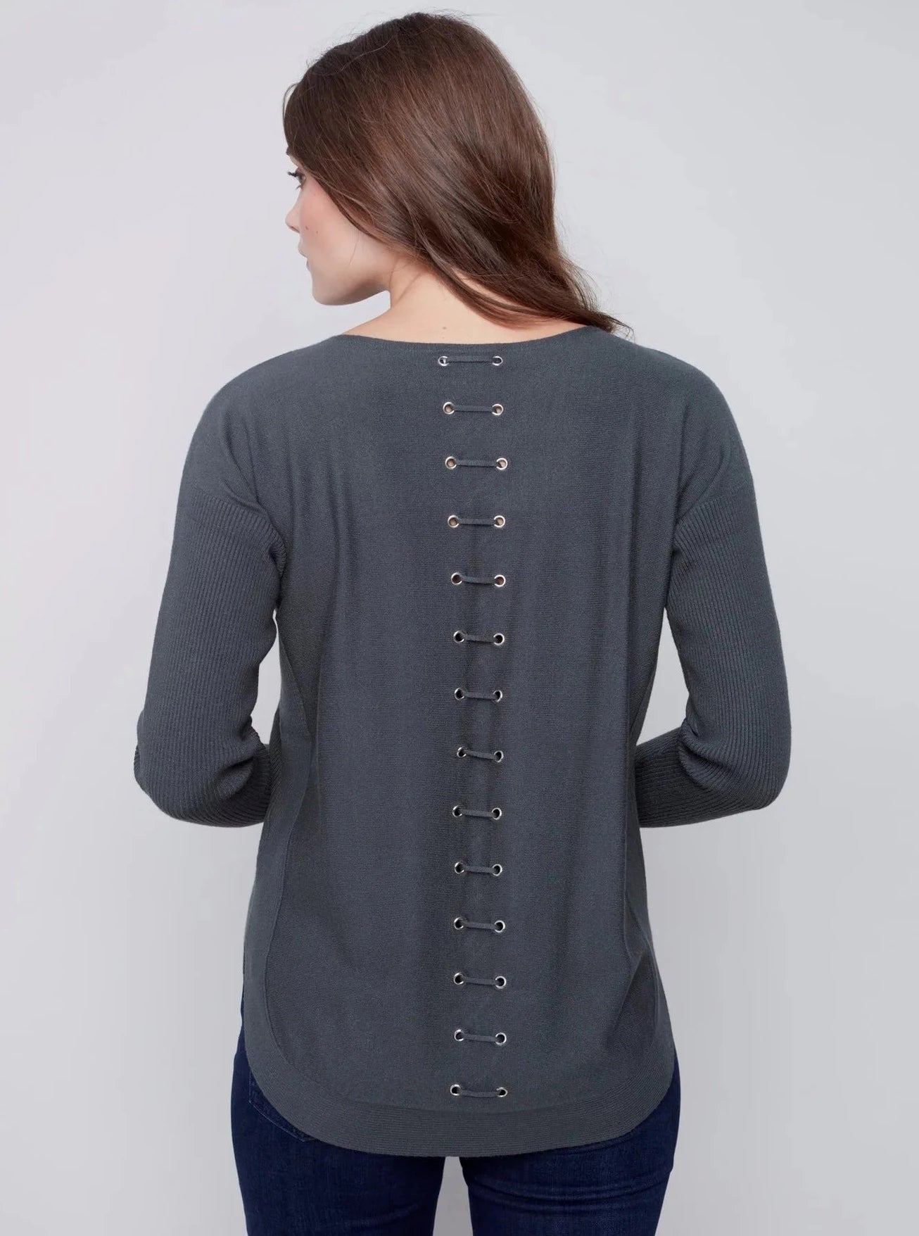Long Sleeve Sweater With Black Eyelet Detail [Emerald-C2170Y]