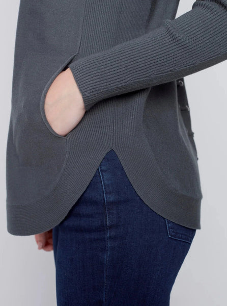 Long Sleeve Sweater With Black Eyelet Detail [Emerald-C2170Y]